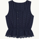 Clo Peplum Top Eyelet - Navy - Zandra Stone