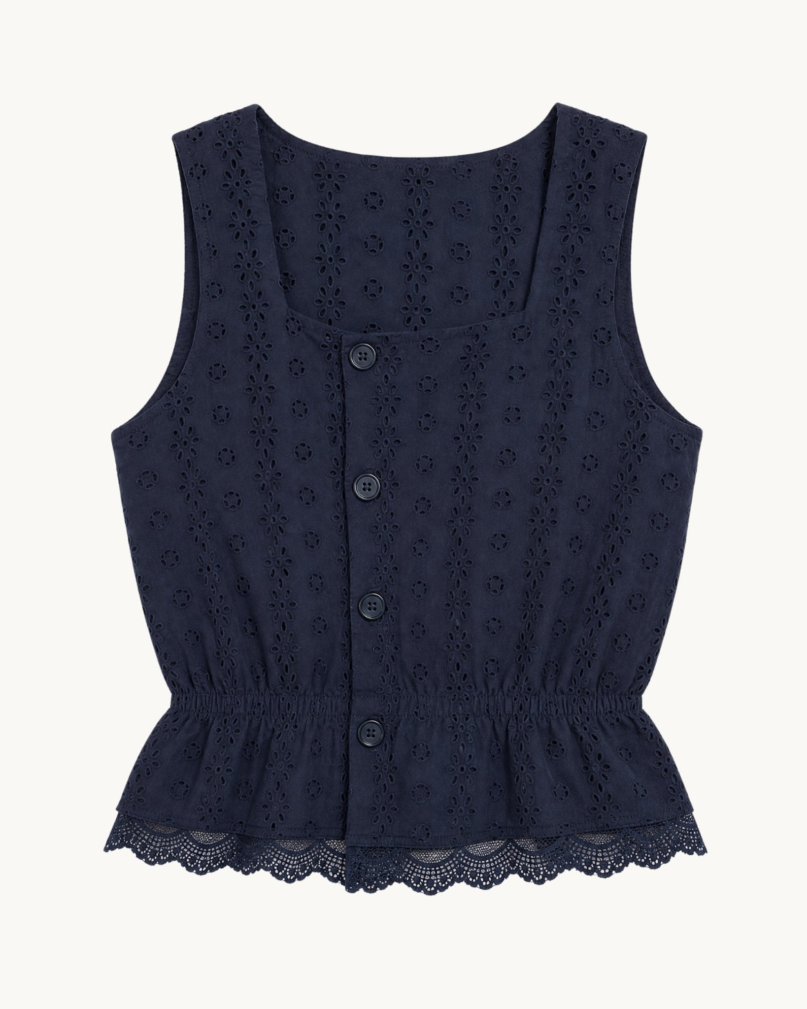 Clo Peplum Top Eyelet - Navy - Zandra Stone
