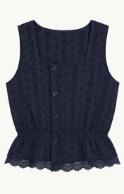 Clo Peplum Top Eyelet - Navy - Zandra Stone