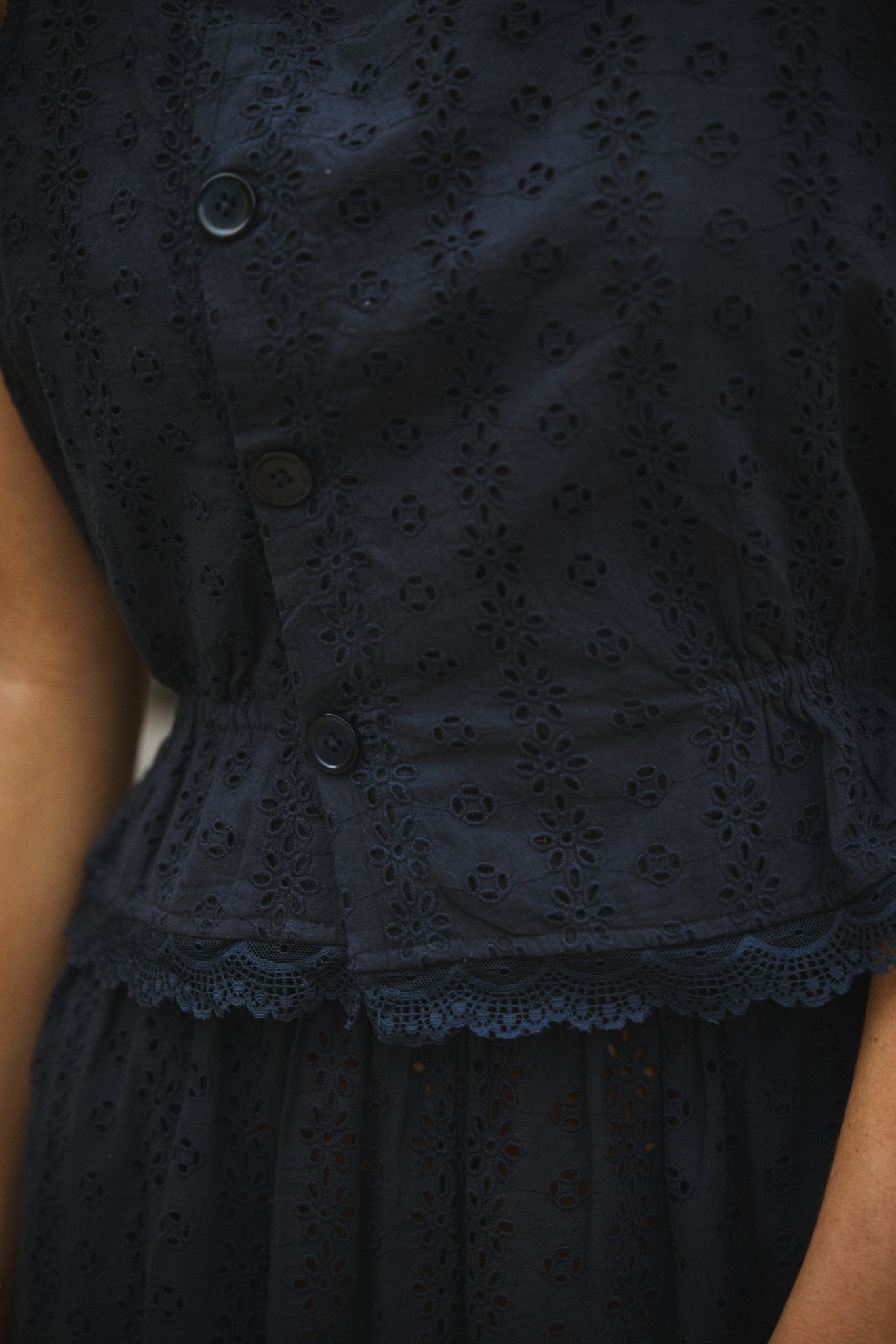 Clo Peplum Top Eyelet - Navy - Zandra Stone