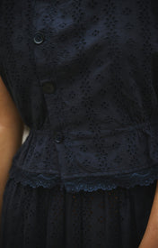 Clo Peplum Top Eyelet - Navy - Zandra Stone