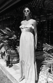 Coco Ruffle Maxi Dress - Yellow Orange Stripe - Zandra Stone