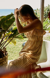 Coco Ruffle Maxi Dress - Yellow Orange Stripe - Zandra Stone