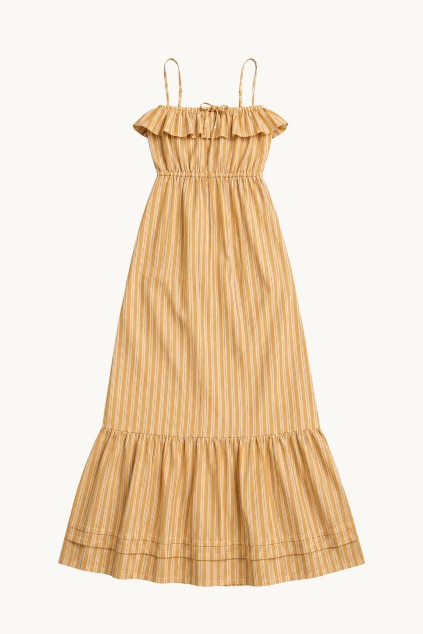 Coco Ruffle Maxi Dress - Yellow Orange Stripe - Zandra Stone
