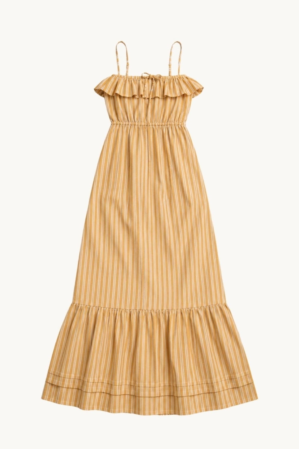 Coco Ruffle Maxi Dress - Yellow Orange Stripe - Zandra Stone