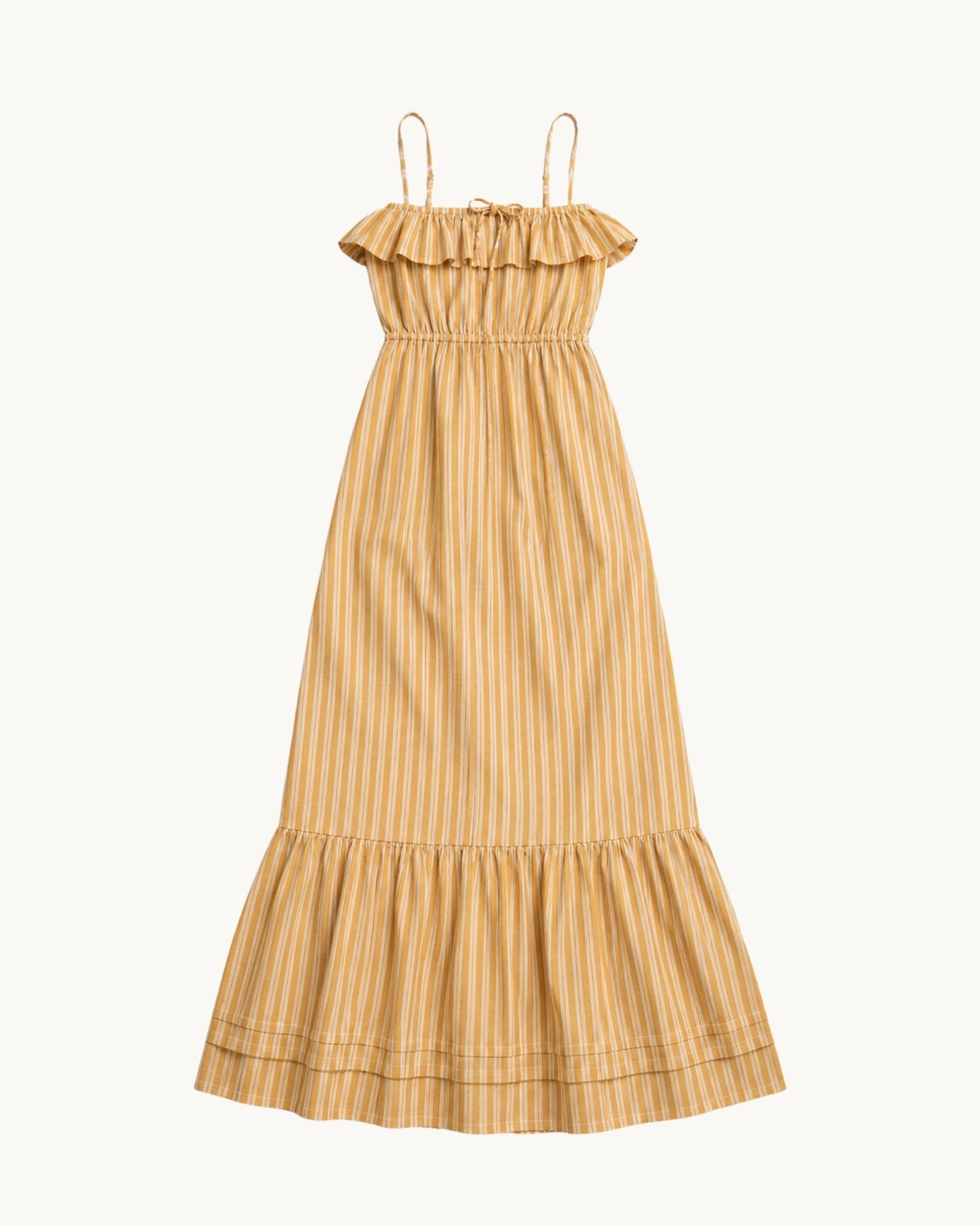 Coco Ruffle Maxi Dress - Yellow Orange Stripe - Zandra Stone