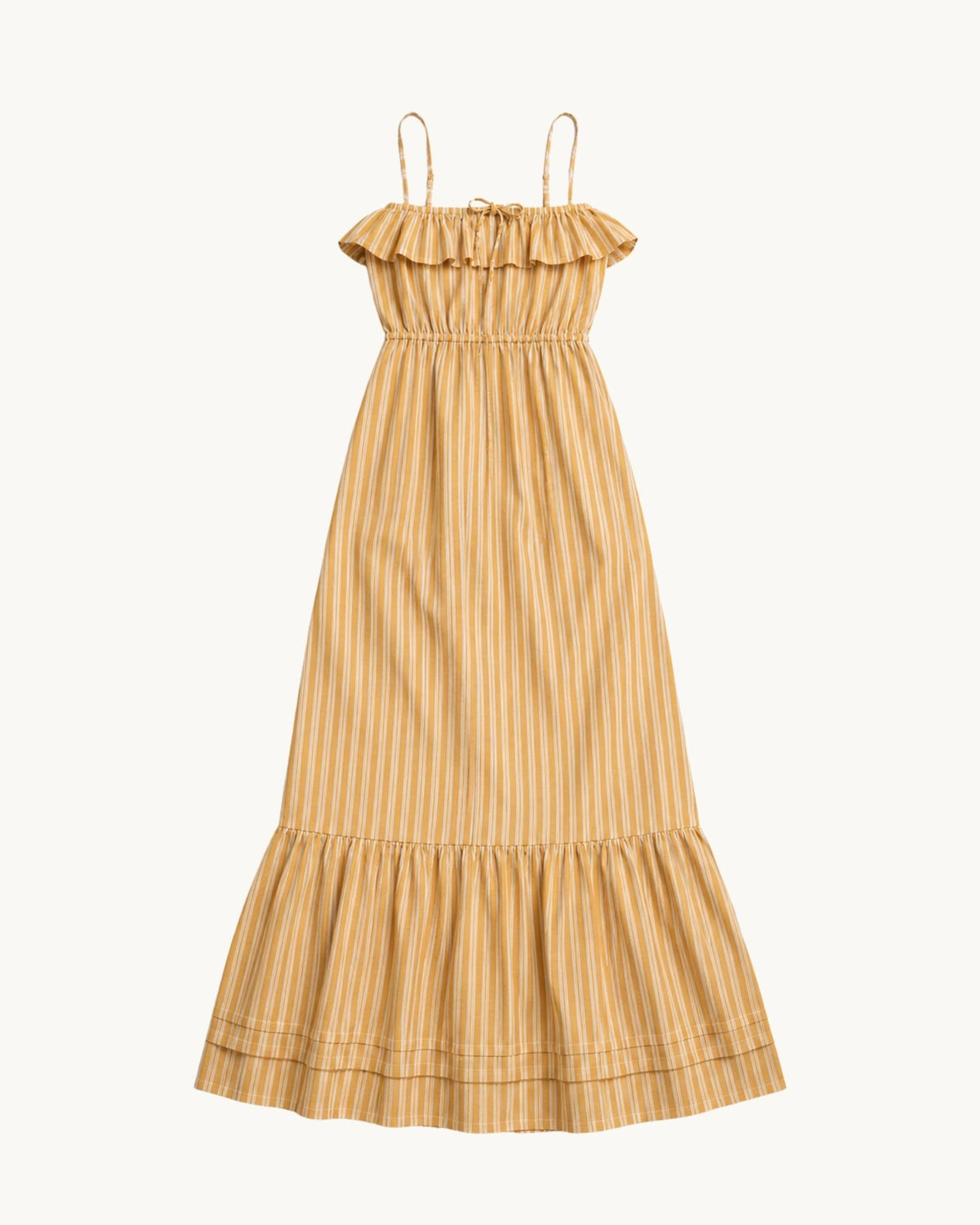 Coco Ruffle Maxi Dress - Yellow Orange Stripe - Zandra Stone