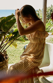 Coco Ruffle Maxi Dress - Yellow Orange Stripe - Zandra Stone