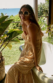 Coco Ruffle Maxi Dress - Yellow Orange Stripe - Zandra Stone