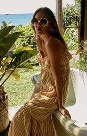 Coco Ruffle Maxi Dress - Yellow Orange Stripe - Zandra Stone