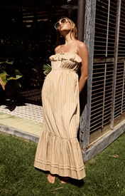 Coco Ruffle Maxi Dress - Yellow Orange Stripe - Zandra Stone