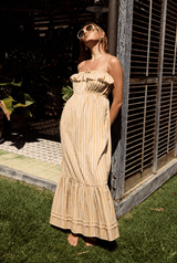Coco Ruffle Maxi Dress - Yellow Orange Stripe