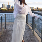 Deanie Shirred Drop Waist Skirt - White - Zandra Stone