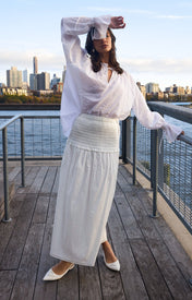 Deanie Shirred Drop Waist Skirt - White - Zandra Stone