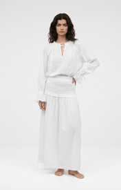 Deanie Shirred Drop Waist Skirt - White - Zandra Stone