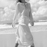 Deanie Shirred Drop Waist Skirt - White - Zandra Stone