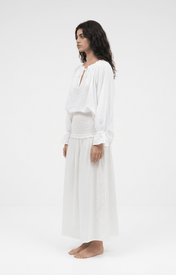 Deanie Shirred Drop Waist Skirt - White - Zandra Stone