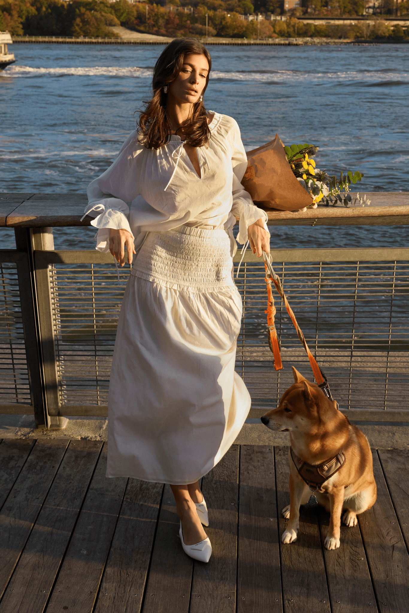 Deanie Shirred Drop Waist Skirt - White - Zandra Stone