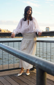 Deanie Shirred Drop Waist Skirt - White - Zandra Stone