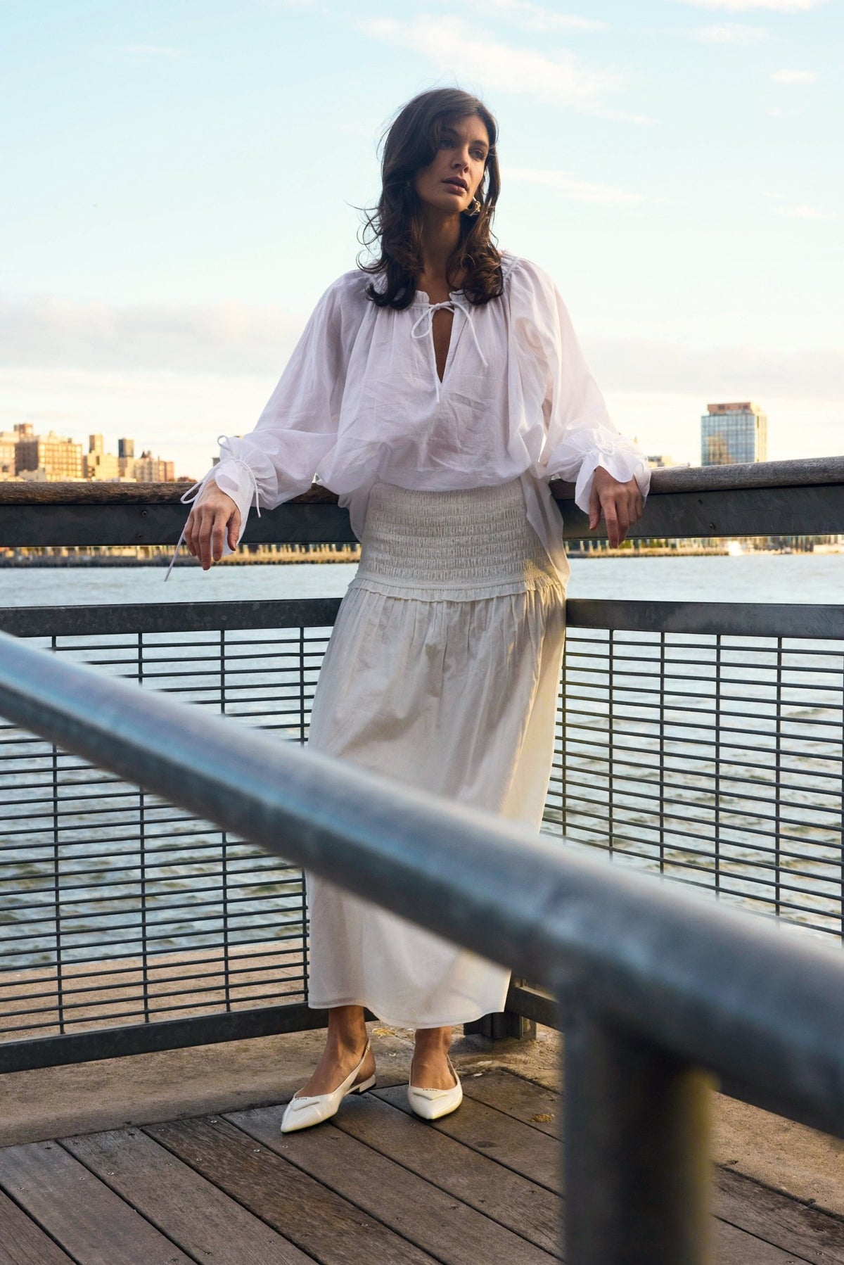 Deanie Shirred Drop Waist Skirt - White - Zandra Stone