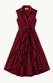 Diana Ruffle Wrap Dress - Maroon - Zandra Stone