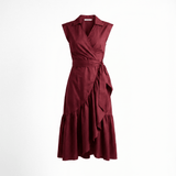 Diana Ruffle Wrap Dress - Maroon - Zandra Stone