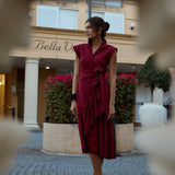 Diana Ruffle Wrap Dress - Maroon - Zandra Stone