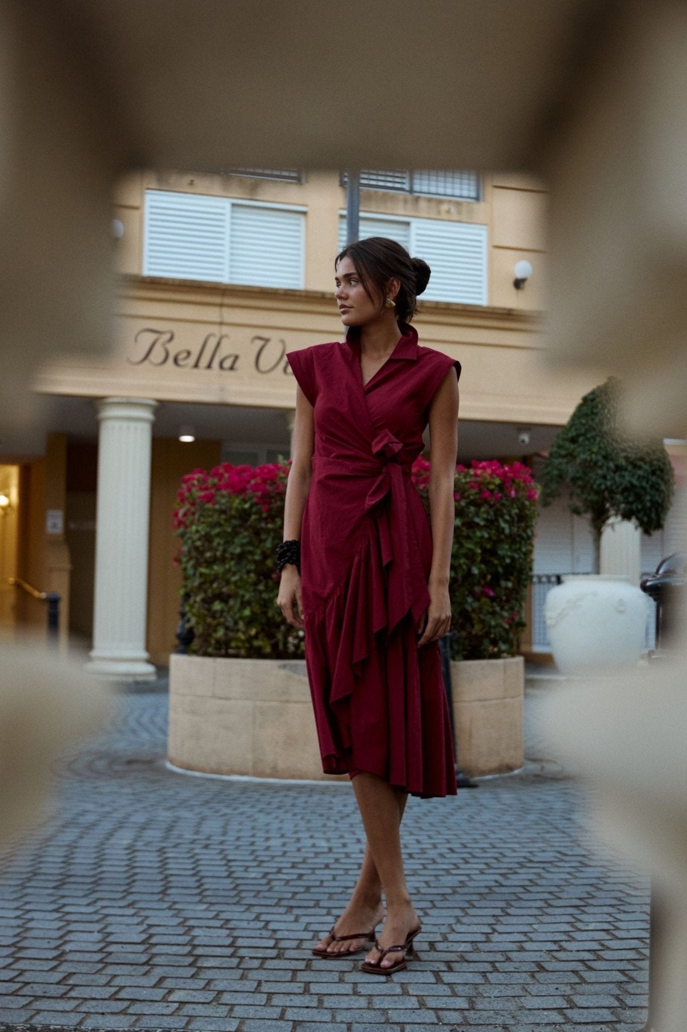 Diana Ruffle Wrap Dress - Maroon - Zandra Stone