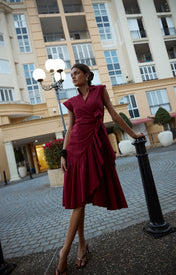 Diana Ruffle Wrap Dress - Maroon - Zandra Stone