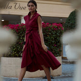 Diana Ruffle Wrap Dress - Maroon - Zandra Stone