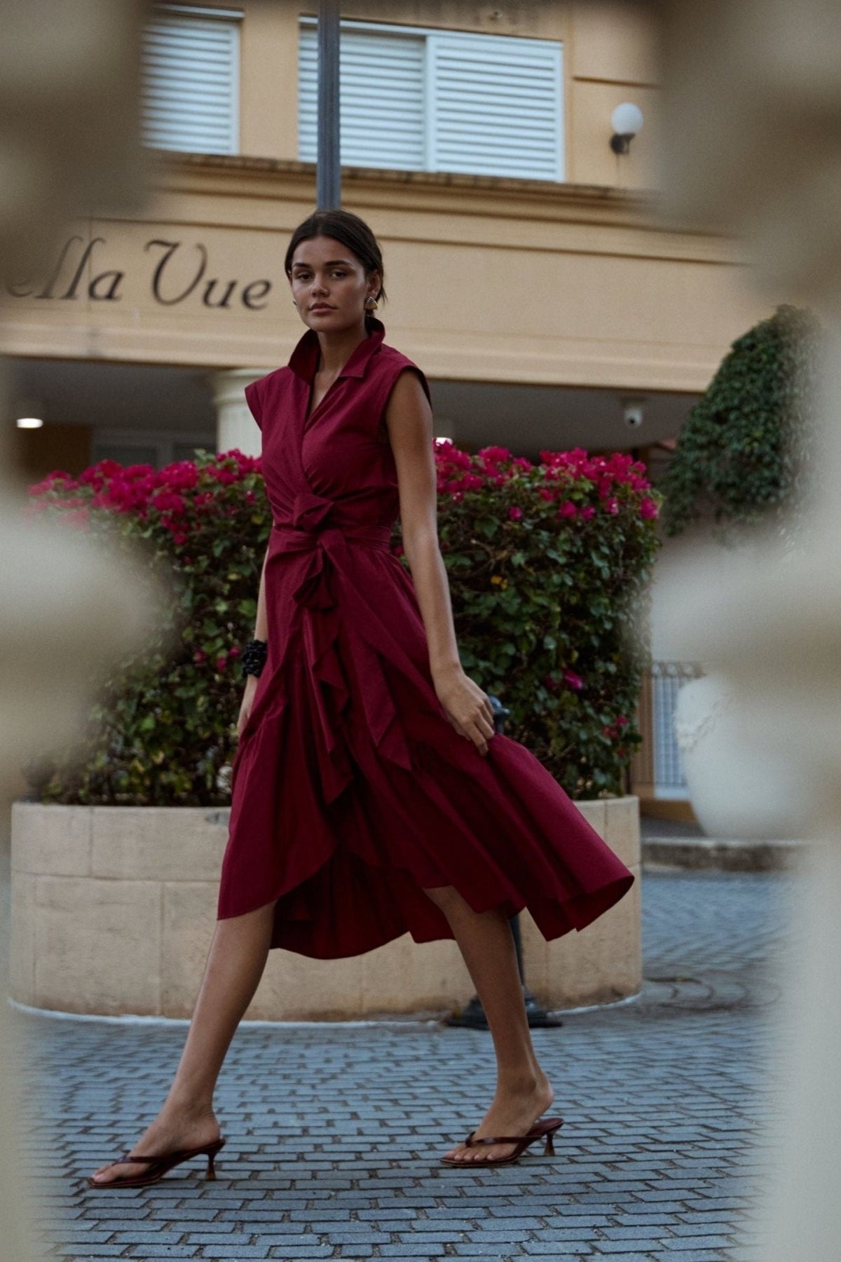 Diana Ruffle Wrap Dress - Maroon - Zandra Stone