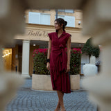 Diana Ruffle Wrap Dress - Maroon - Zandra Stone