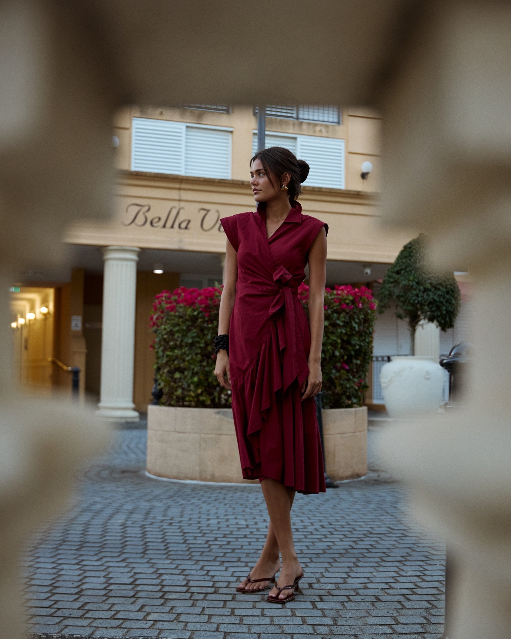 Diana Ruffle Wrap Dress - Maroon - Zandra Stone