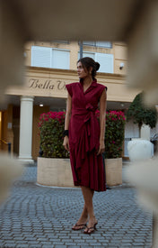 Diana Ruffle Wrap Dress - Maroon - Zandra Stone