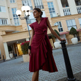 Diana Ruffle Wrap Dress - Maroon - Zandra Stone