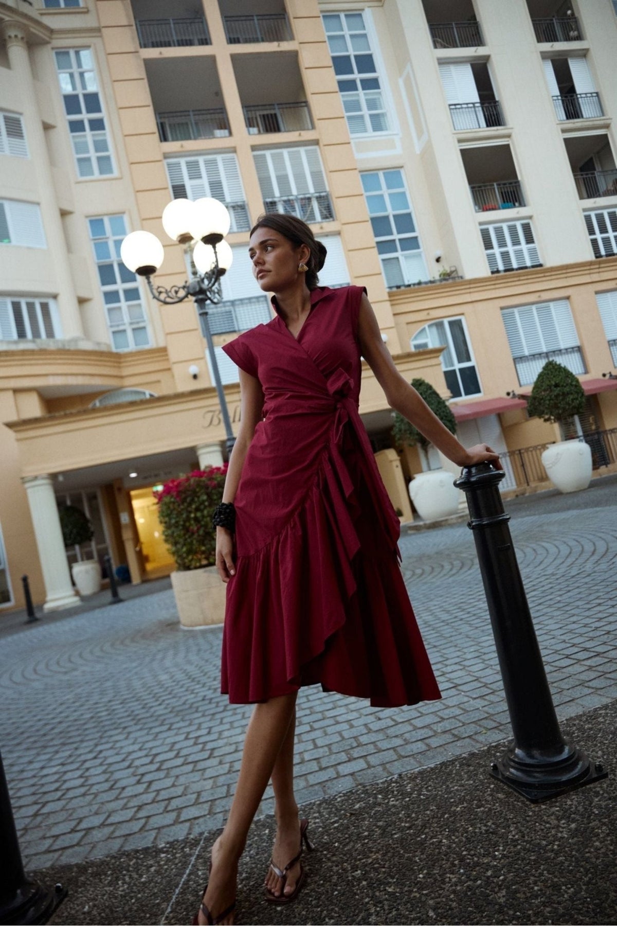 Diana Ruffle Wrap Dress - Maroon - Zandra Stone