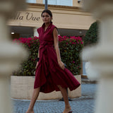 Diana Ruffle Wrap Dress - Maroon - Zandra Stone