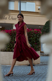 Diana Ruffle Wrap Dress - Maroon - Zandra Stone