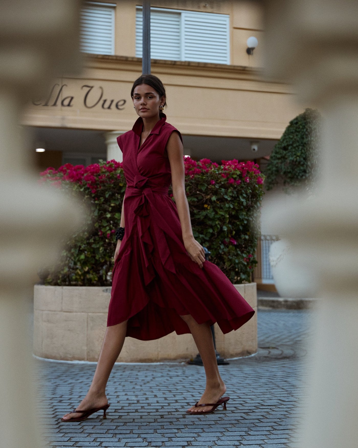 Diana Ruffle Wrap Dress - Maroon - Zandra Stone