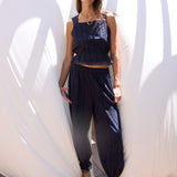 Ethen Balloon Pant Eyelet - Navy - Zandra Stone