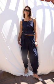 Ethen Balloon Pant Eyelet - Navy - Zandra Stone