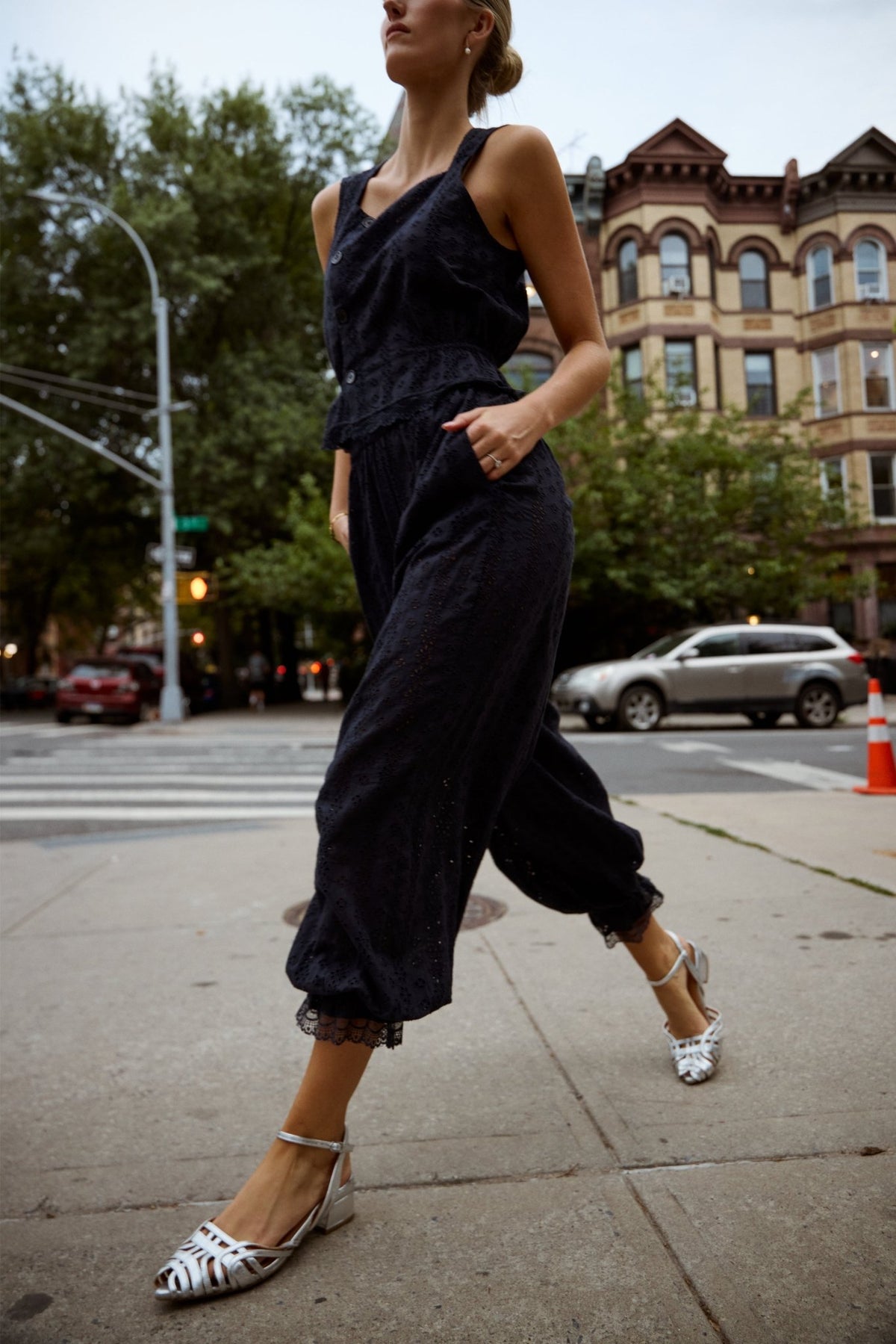 Ethen Balloon Pant Eyelet - Navy - Zandra Stone