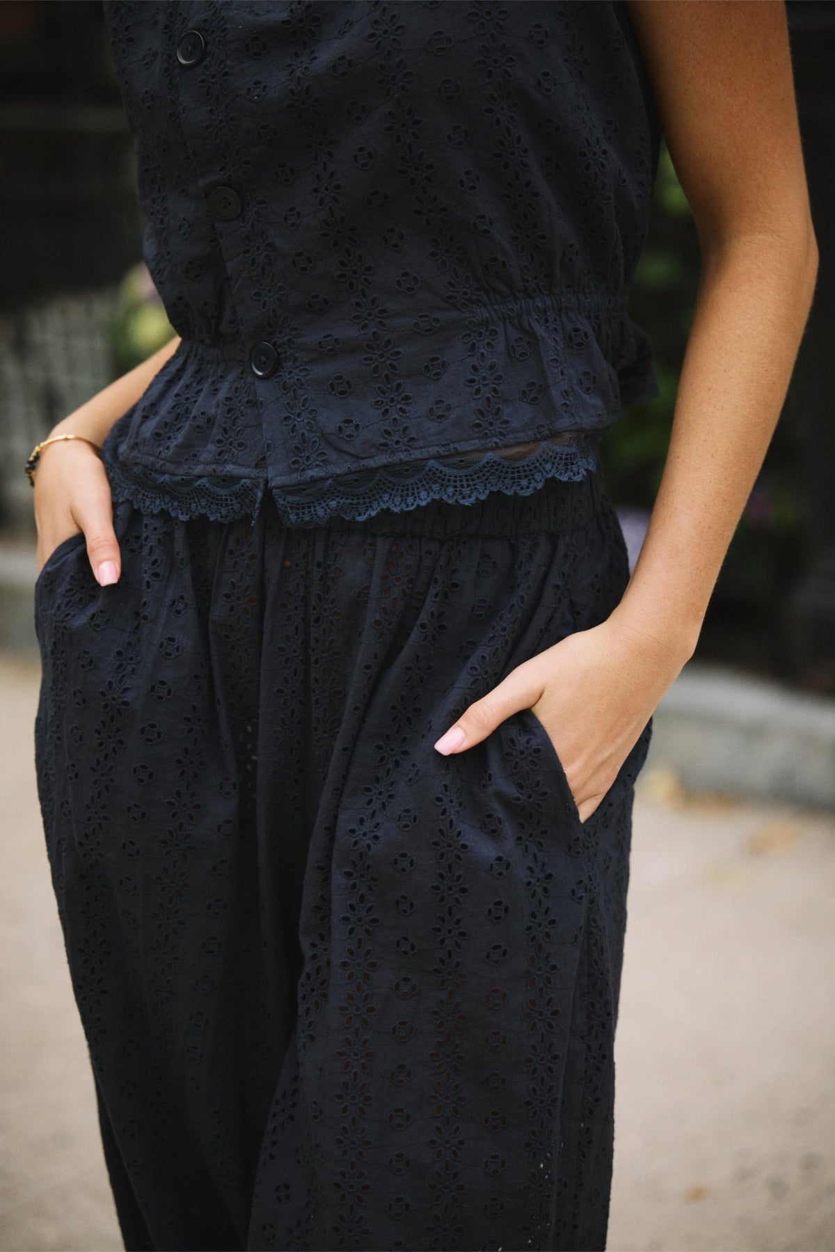 Ethen Balloon Pant Eyelet - Navy - Zandra Stone