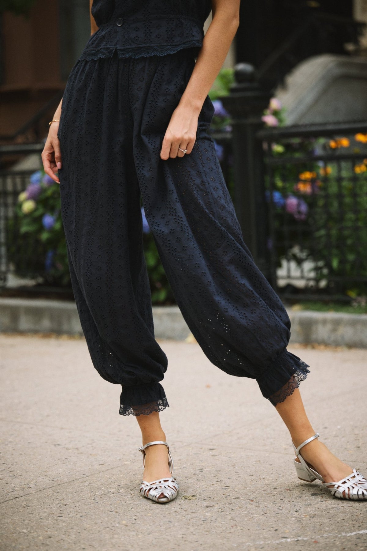 Ethen Balloon Pant Eyelet - Navy - Zandra Stone