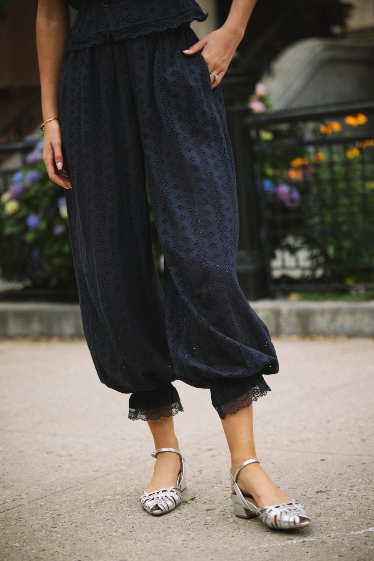 Ethen Balloon Pant Eyelet - Navy - Zandra Stone