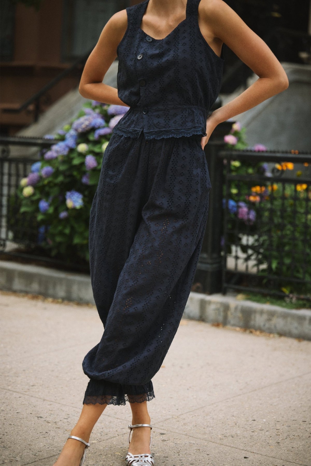 Ethen Balloon Pant Eyelet - Navy - Zandra Stone