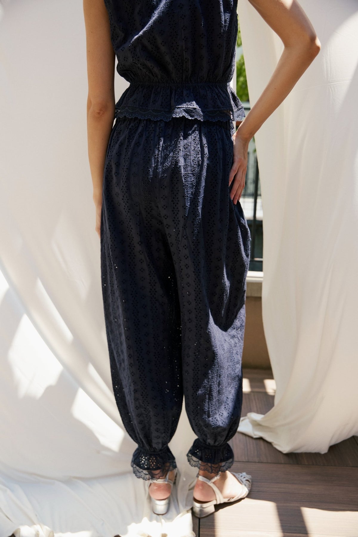 Ethen Balloon Pant Eyelet - Navy - Zandra Stone
