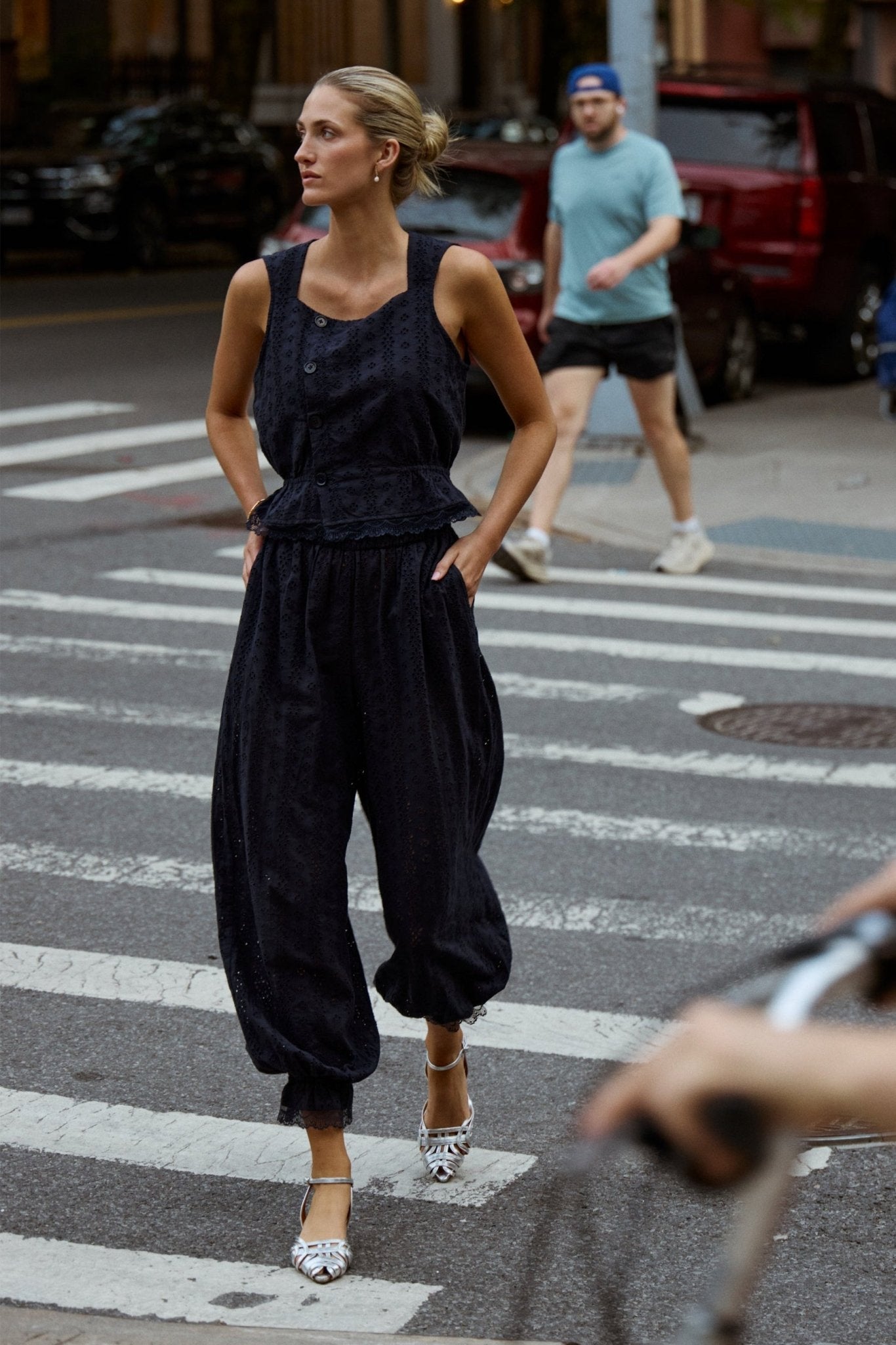Ethen Balloon Pant Eyelet - Navy - Zandra Stone