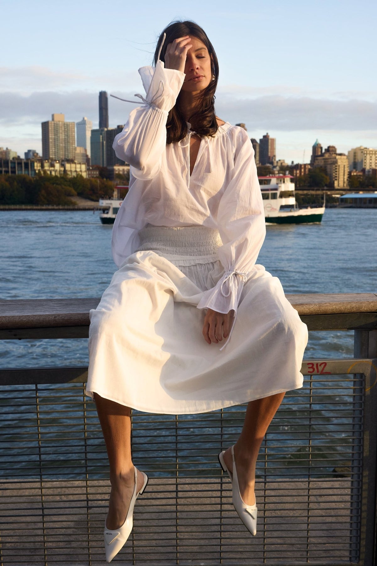 Flo Ruffle Long Sleeve Blouse - White - Zandra Stone