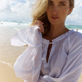 Flo Ruffle Long Sleeve Blouse - White - Zandra Stone